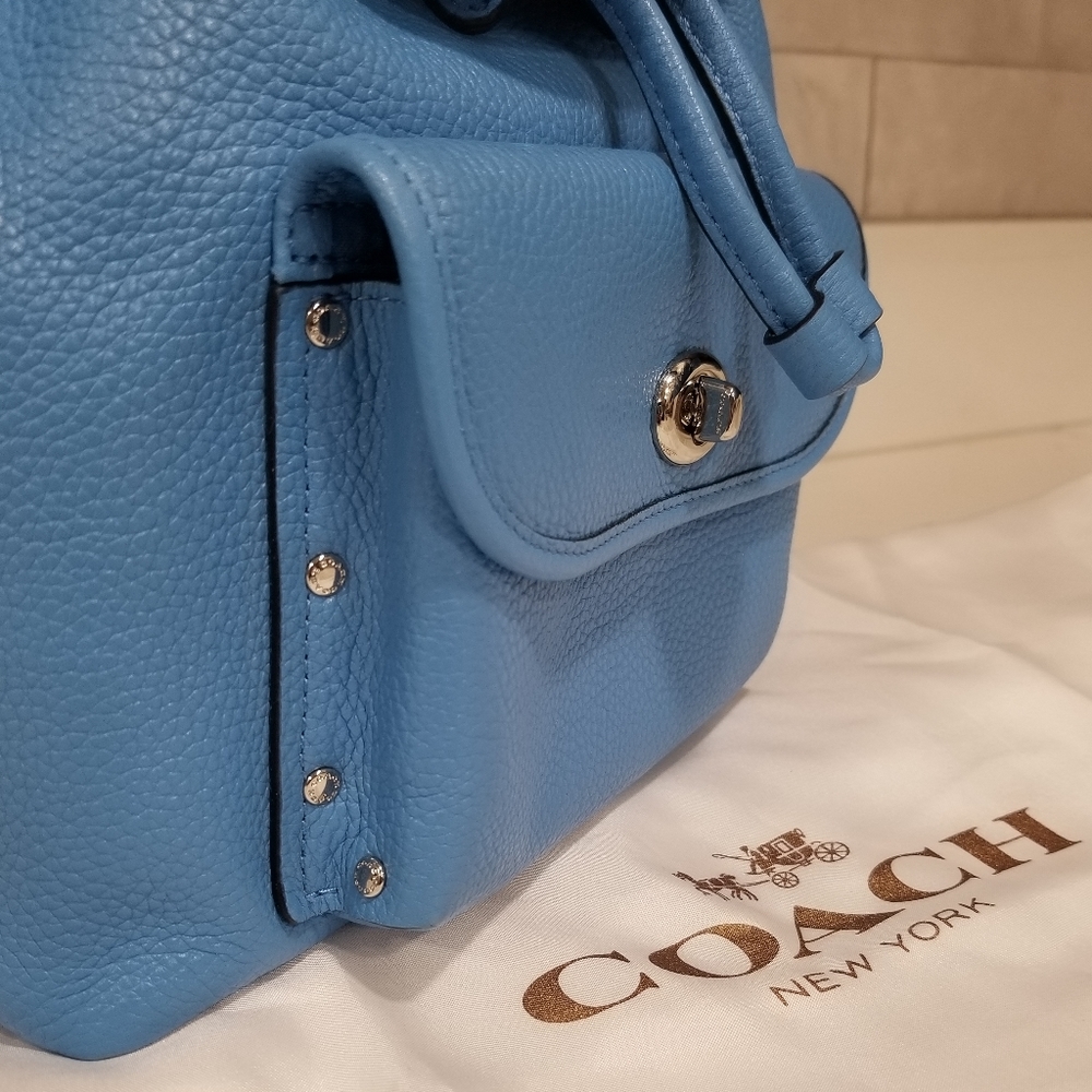 SOLD! NWOT! Coach Mini Turnlock Rucksack Backpack Pebbled Leather Azure Blue - Picture 13 of 16